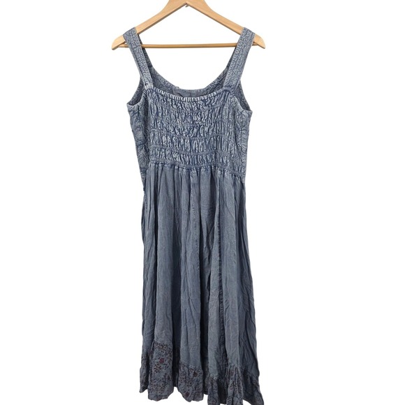 Coline Women's XL Floral Smocked Bohemion Maxi Dress Sleeveless Blue‎ Casual - Picture 5 of 7